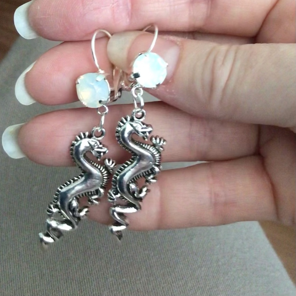Dragon charm with Swarovski crystal earrings.